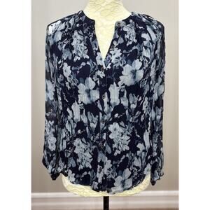 Rails Women's XS Blue‎ Floral Nessie Long Sleeve Button-Up Blouse Top Chiffon